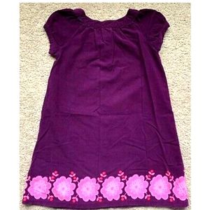 💥3/15 $Cherokee Size 5T Purple Corduroy Christmas Dress With Pink Flowers